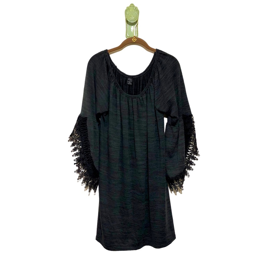 Win Win Sweater Tunic Angel Lace Boho Bell Dress Sleeve Flowy Dark Gray Plus